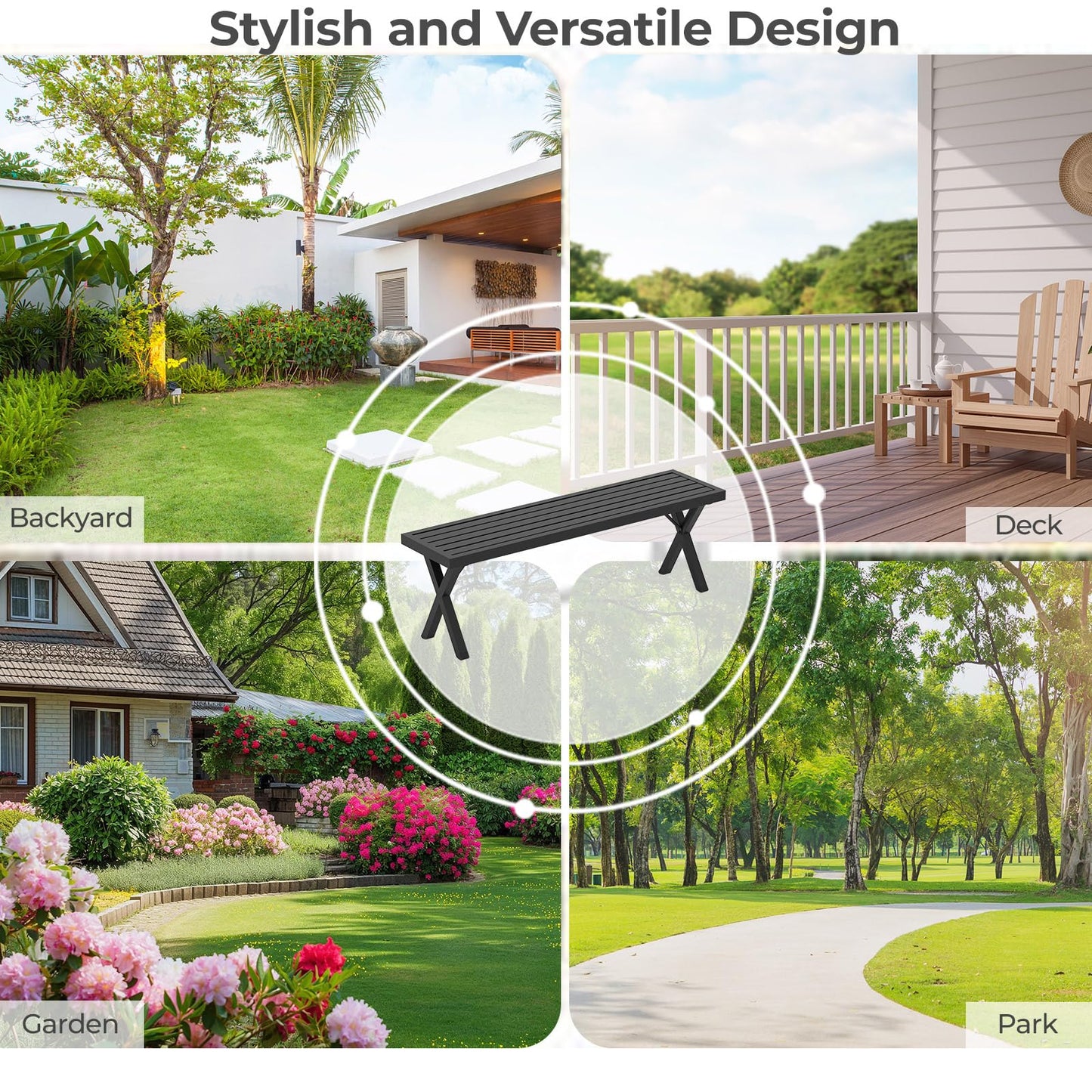 Tangkula Heavy-Duty 2-Person Patio Metal Bench w/Slatted Seat & X Legs