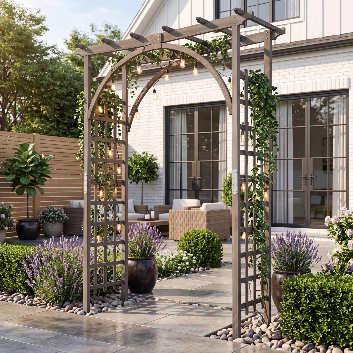 Tangkula 85" Wood Garden Arch Trellis for Backyard Lawn Patio Garden Entrance