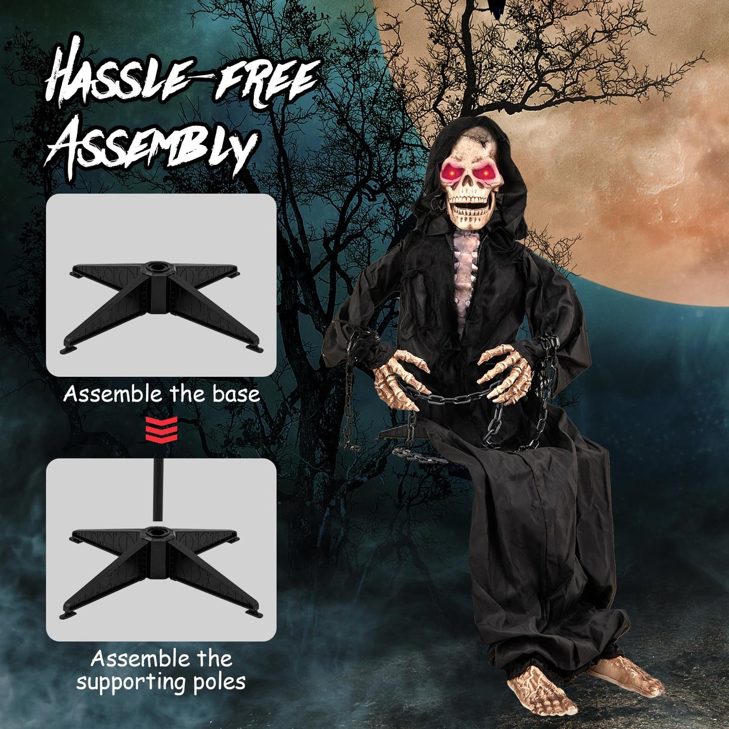 Tangkula 5 FT Halloween Animated Sitting Reaper with Moving Upper Body