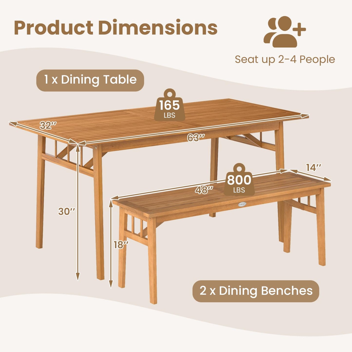 Tangkula 3 Pieces Patio Dining Set
