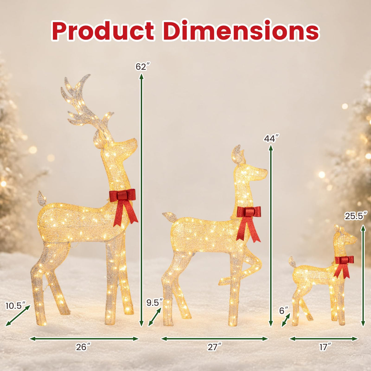 Tangkula 3-Piece Christmas Lighted Reindeer Family Set