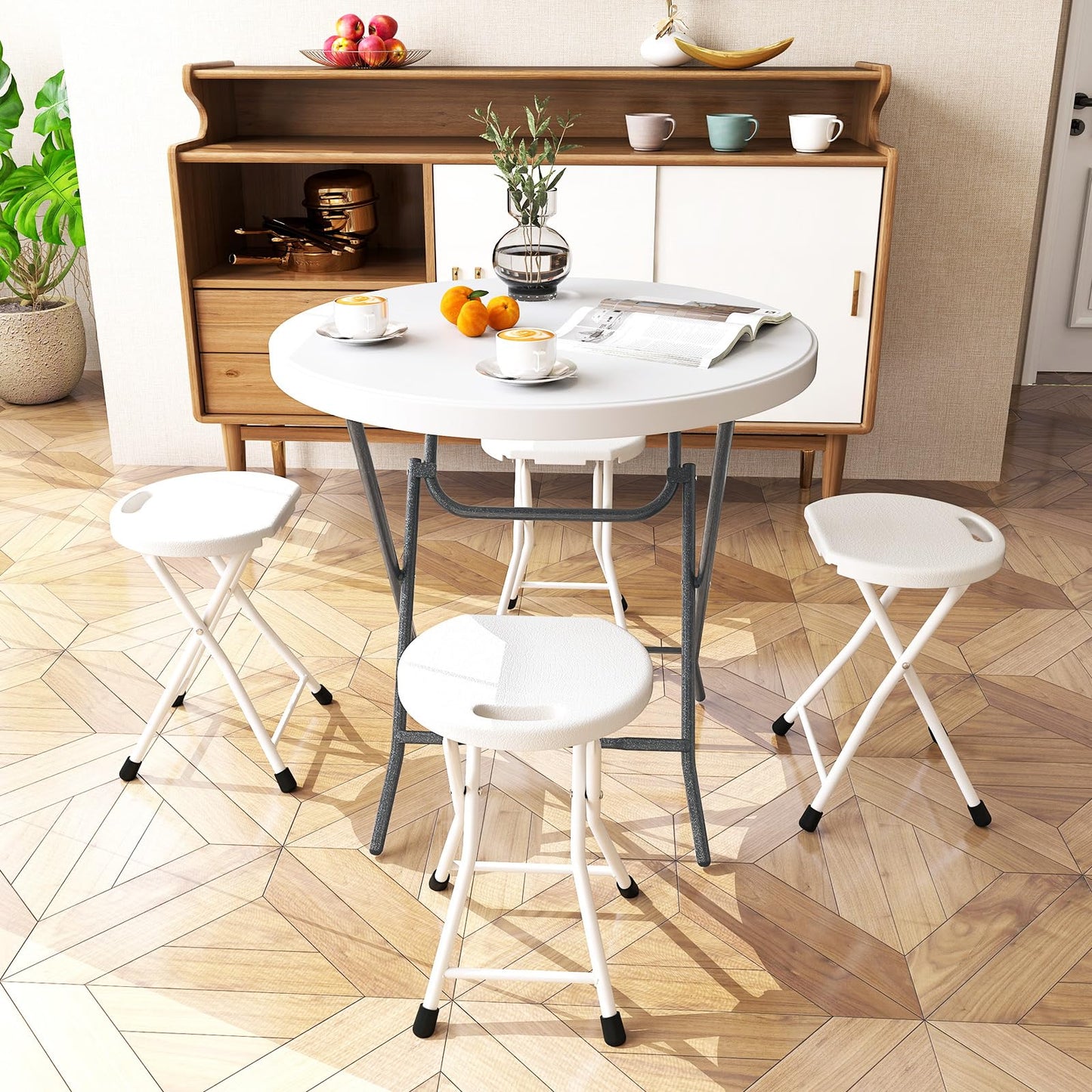 Table pliante ronde Tangkula 32", table de pique-nique portable avec plateau en PEHD résistant aux intempéries
