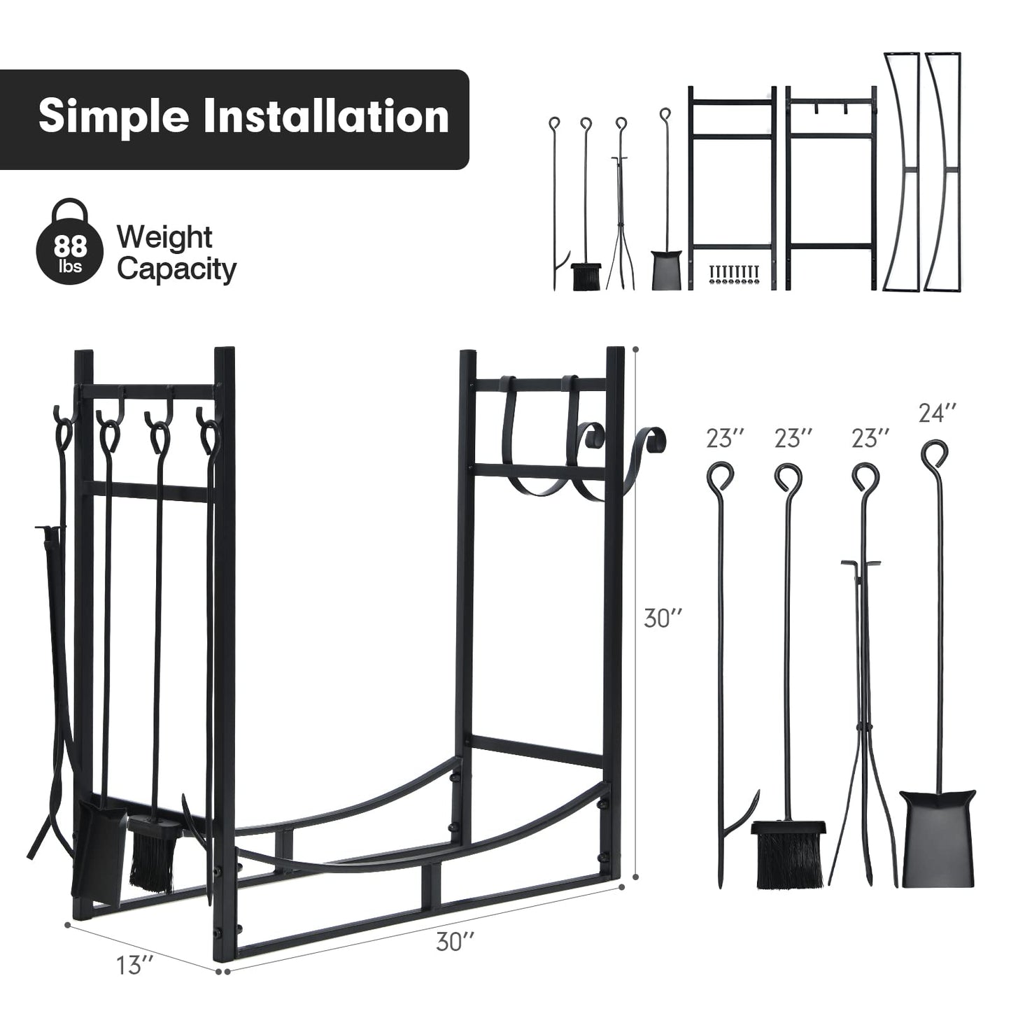 Tangkula 30 Inches Firewood Log Rack with 4 Tools Set