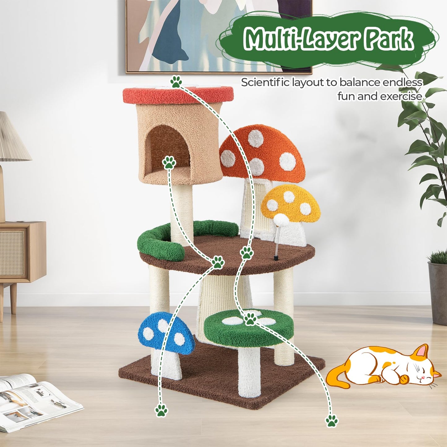 Tangkula Arbre à chat champignon de 103 cm, Mignonne tour pour chat