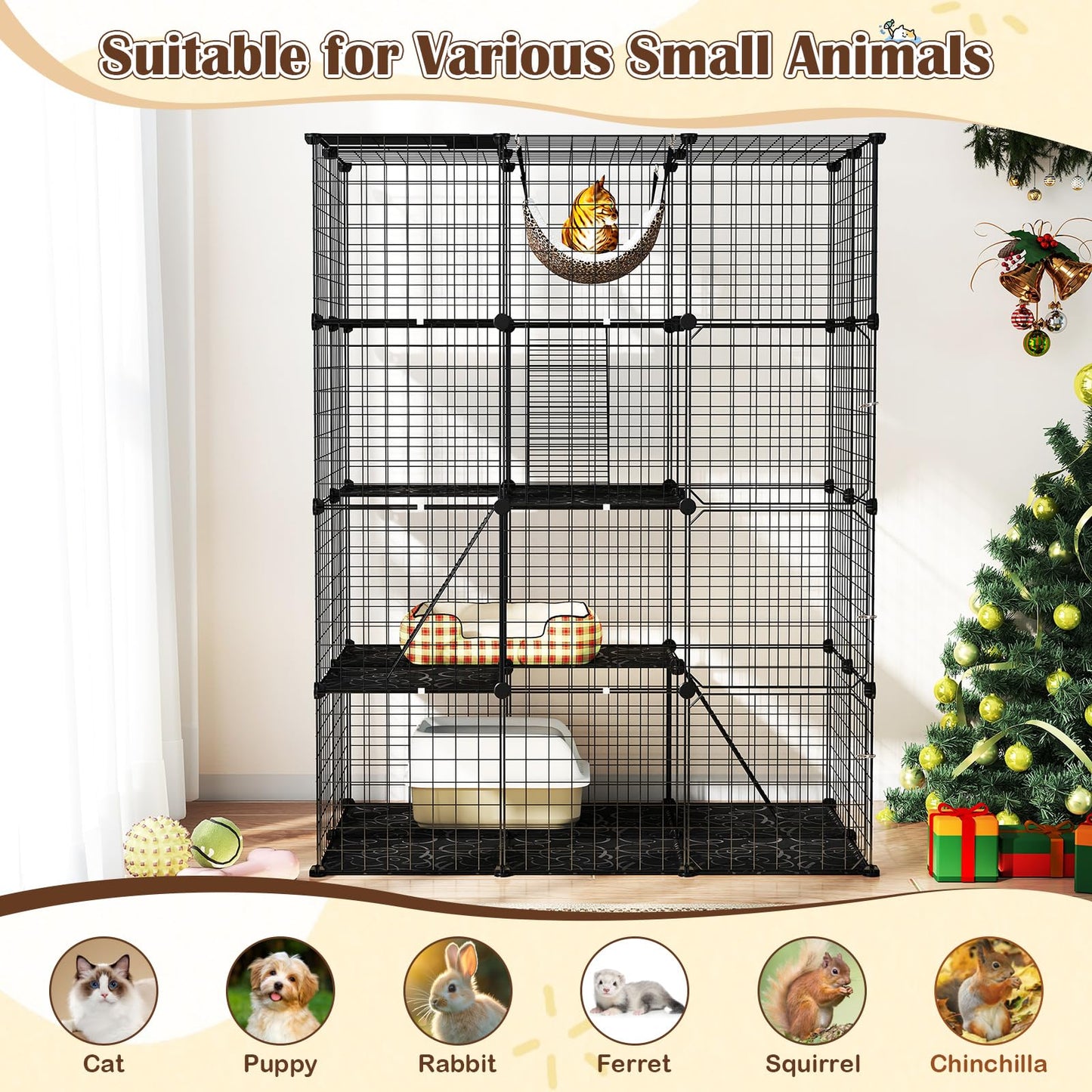 Tangkula Cat Cage Indoor 56" Large 4-Tier Cat Enclosure with Skylight