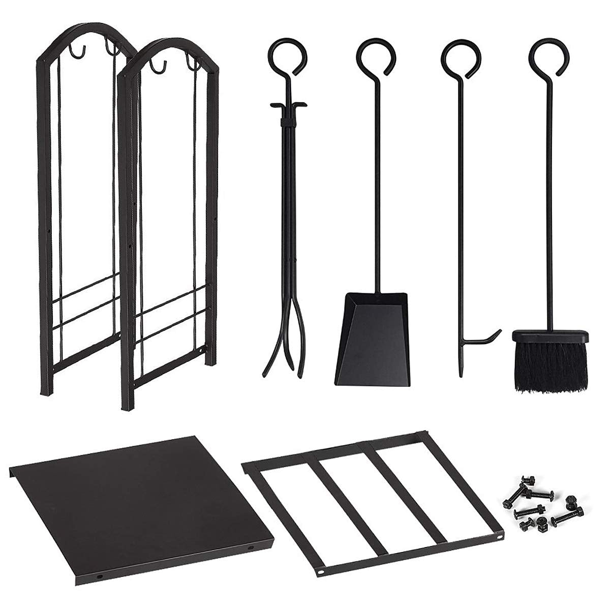 Range-bûches Tangkula avec 4 outils de cheminée, support de rangement pour bûches avec kit d'outils de cheminée (17,5" L x 12" l x 29,5" H)