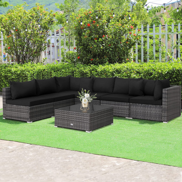 Ensemble de meubles de patio en osier Tangkula 7 pièces, ensemble de canapés pour 6 personnes avec siège, 2 coussins décoratifs
