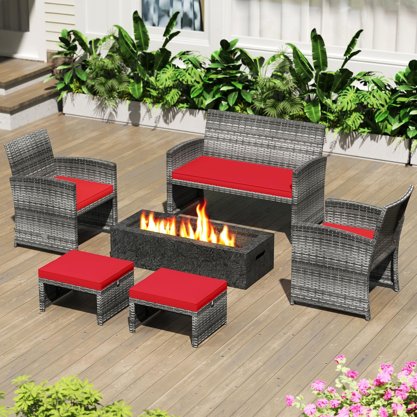 Tangkula 2 Pieces Patio PE Rattan Ottomans