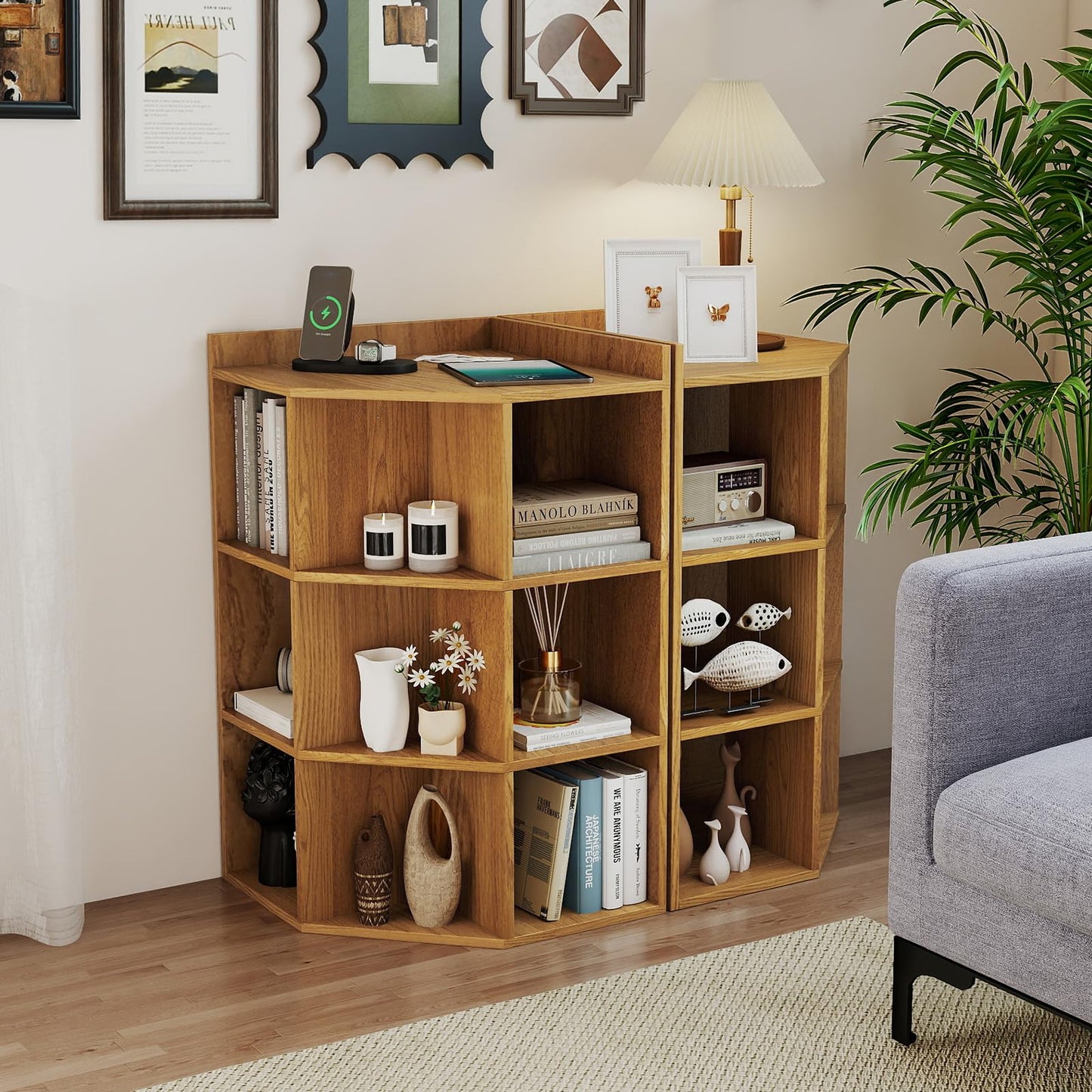 Bibliothèque d'angle Tangkula à 9 cubes avec station de recharge