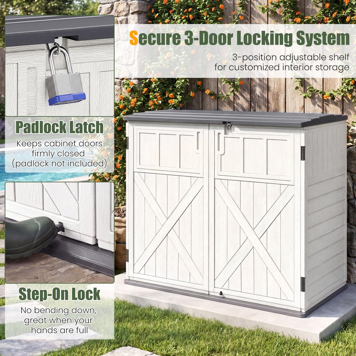 Tangkula Large Outdoor Storage Cabinet for Gardening Tools Cushions