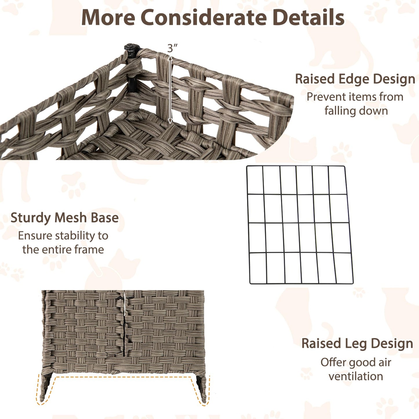 Tangkula Foldable Rattan Cat Litter Box Enclosure with Litter Mat & Removable Cushion