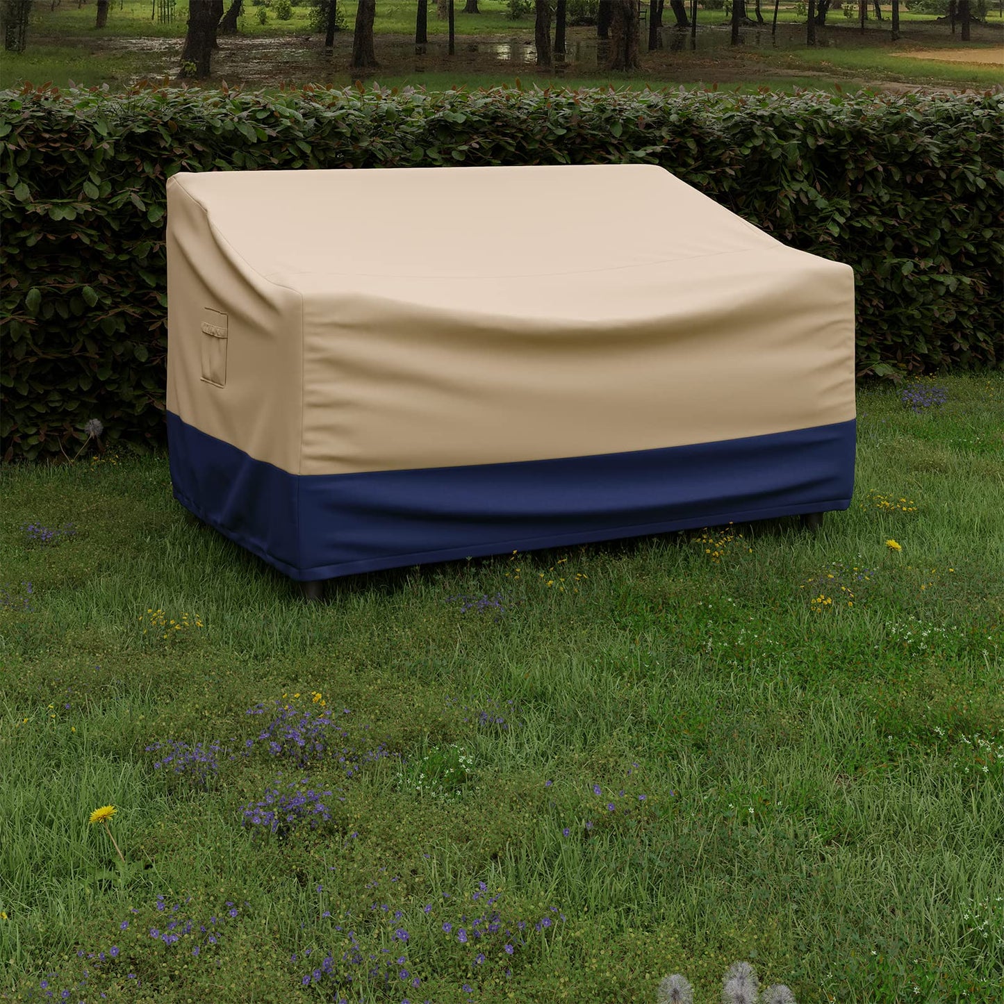 Tangkula Patio Loveseat Cover, 2-Seater Waterproof Outdoor Deep Sofa Cover with Padded Handle & Click-Close Straps