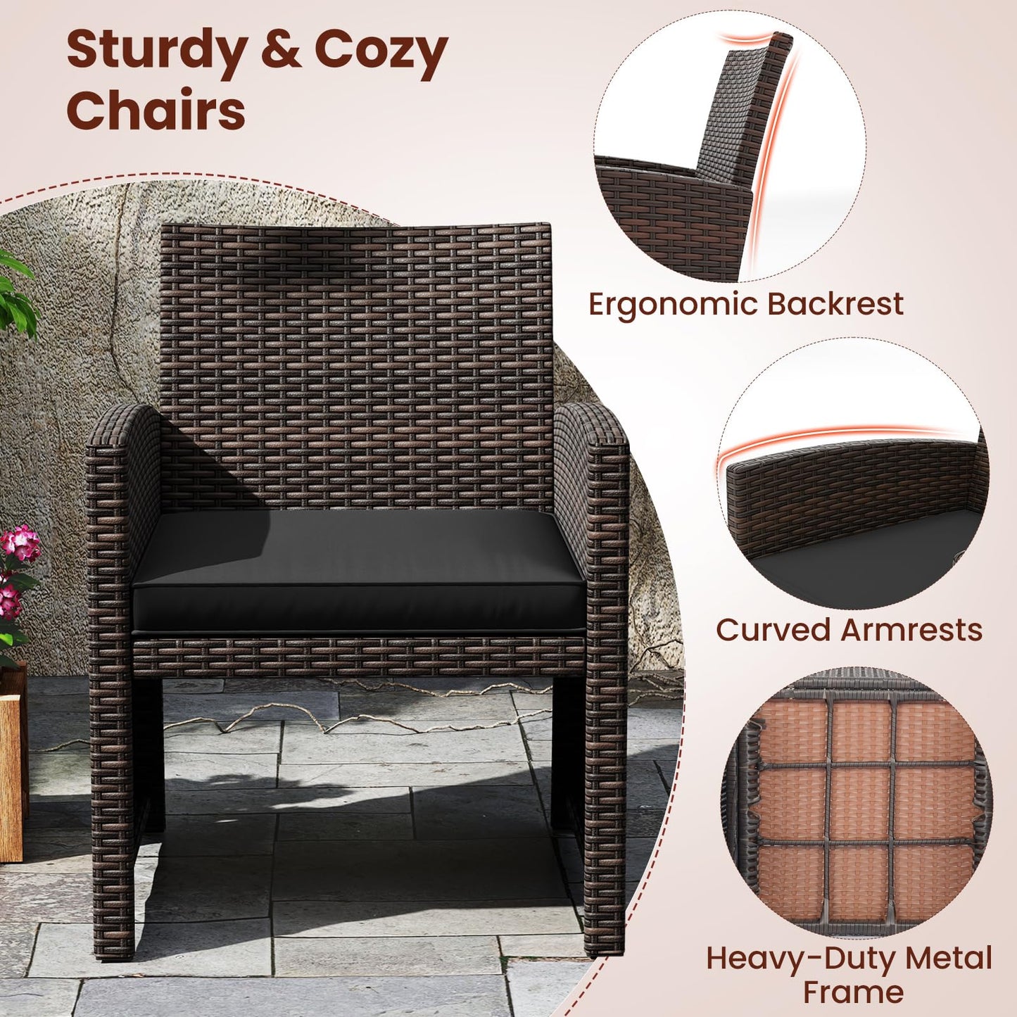Tangkula 3 Piece Patio Wicker Dining Set