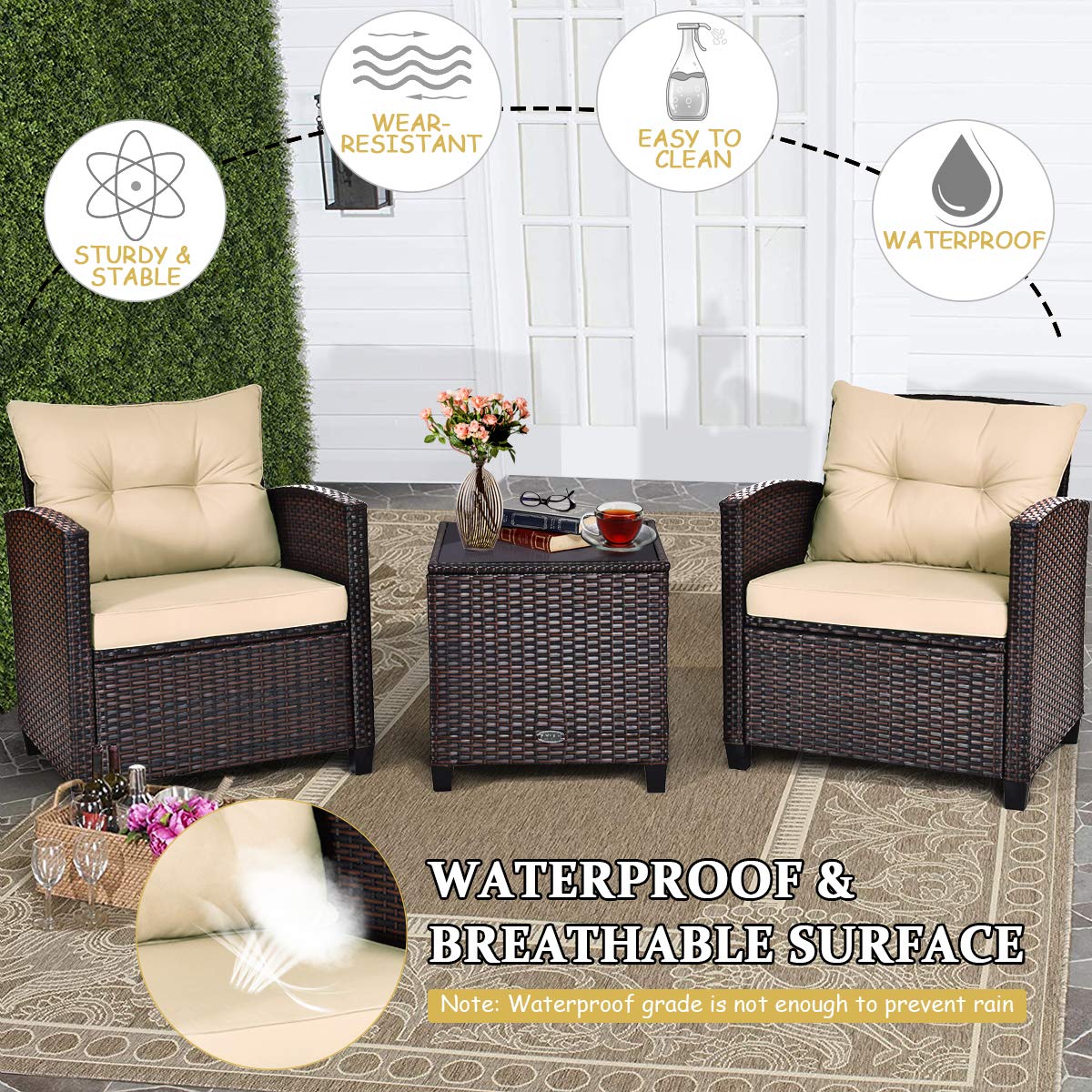 7 Piece Patio Furniture Set with 40,000BTU Propane Fire Pit Table - Tangkula