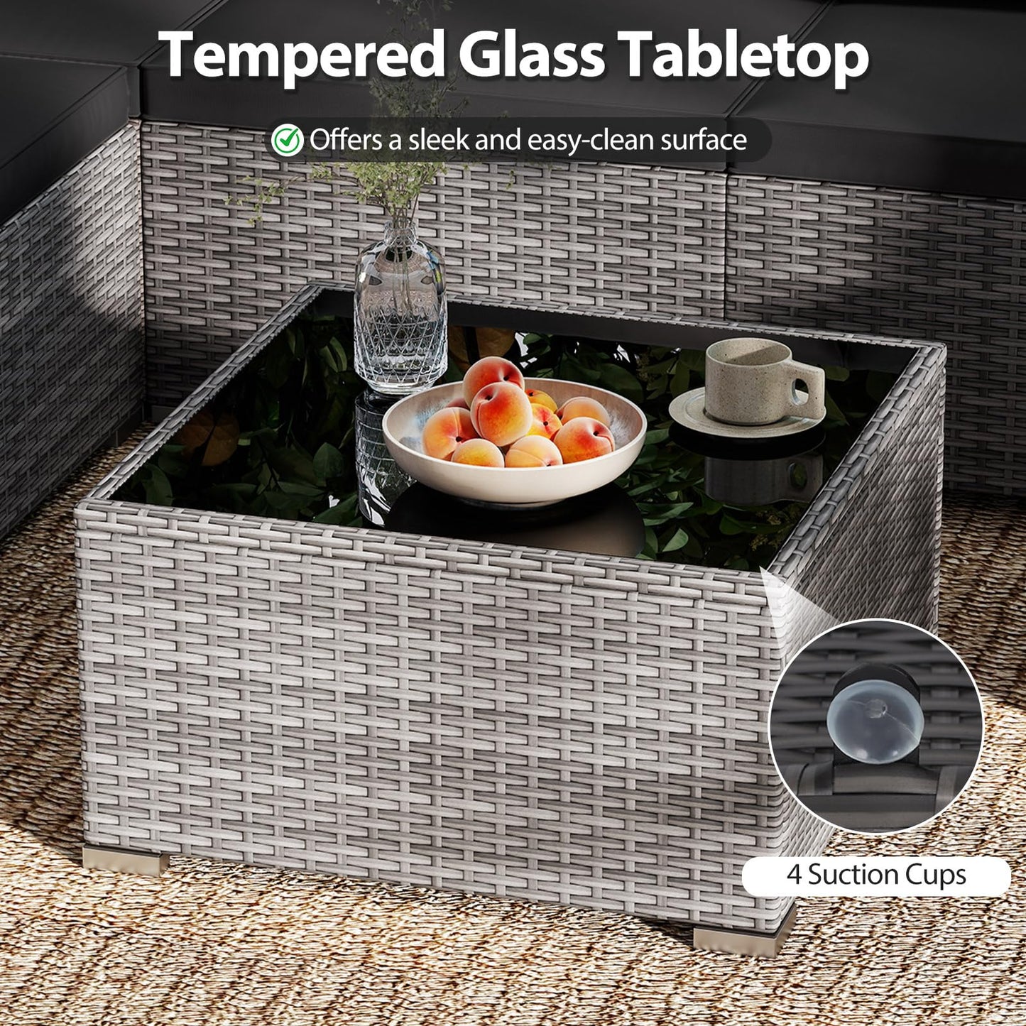 Tangkula 7 Pieces Wicker Sectional Patio Furniture Set | PE Rattan Sofas with Tempered Glass Coffee Table