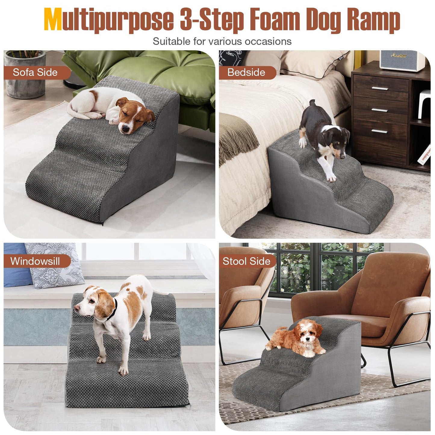 Tangkula Escalier en mousse pour chiens pour lits hauts, rampe pour animaux de compagnie extra large et profonde