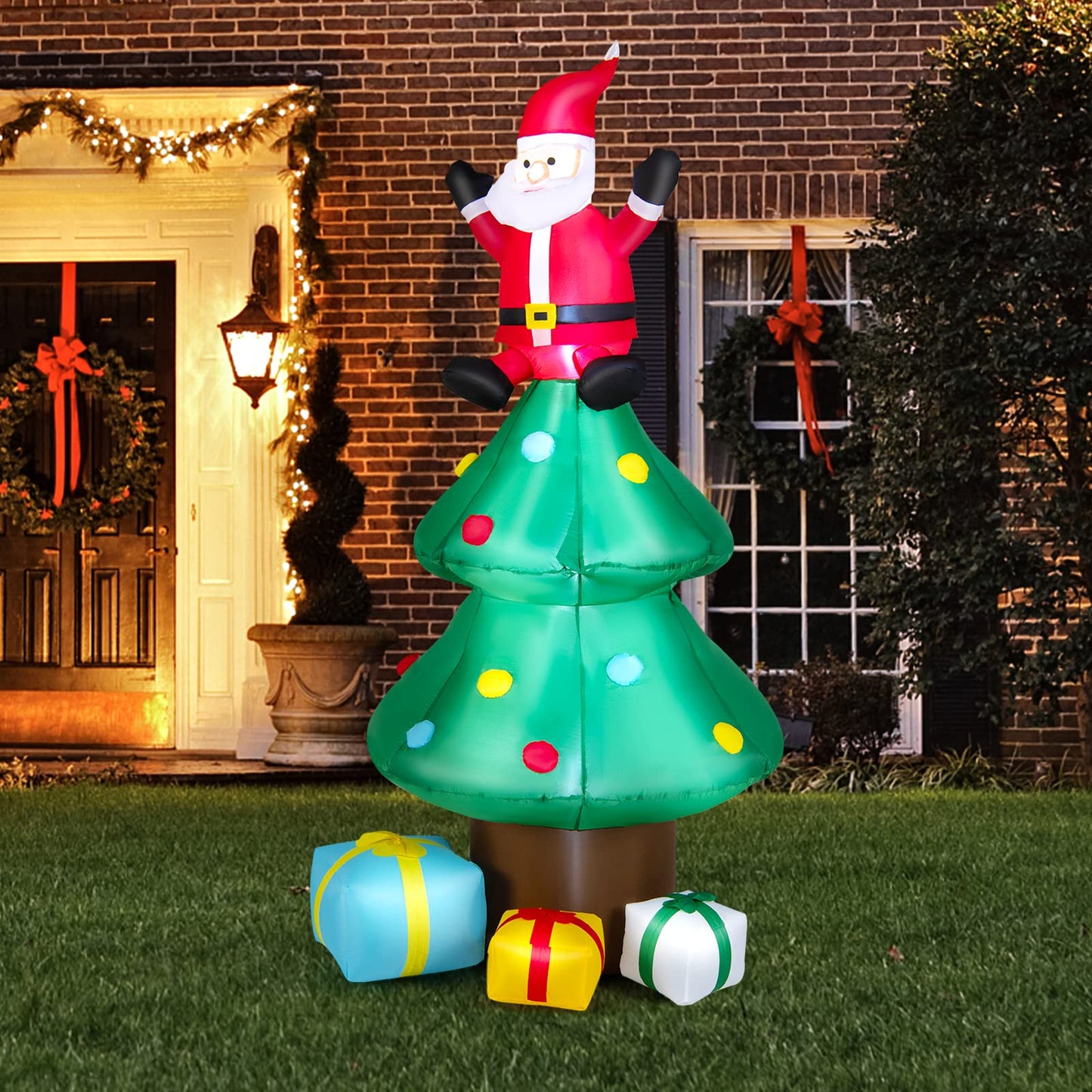 Tangkula Inflatable Christmas Tree, LED Lights, Built-in Sandbags & Stakes, Indoor Outdoor Holiday Decor