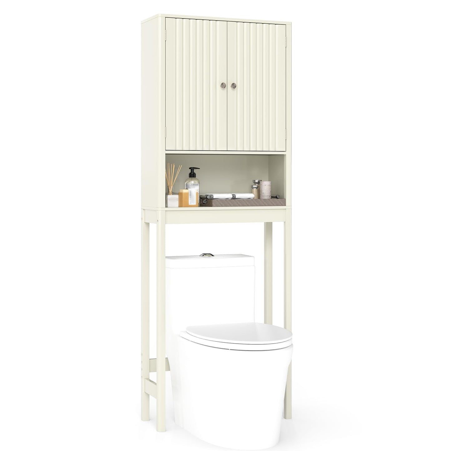 Tangkula Over The Toilet Storage Cabinet with Fluted Doors
