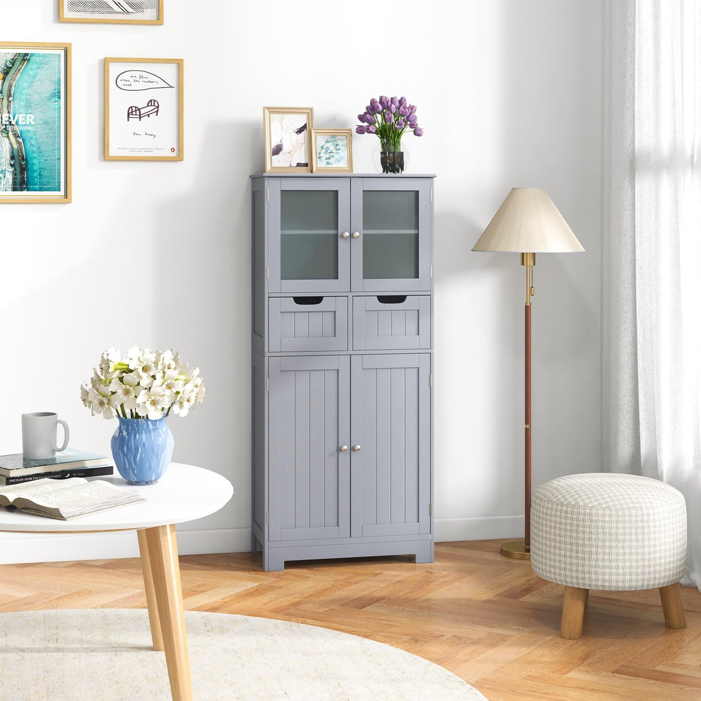 Meuble de rangement haut de salle de bain Tangkula, armoire de sol autoportante