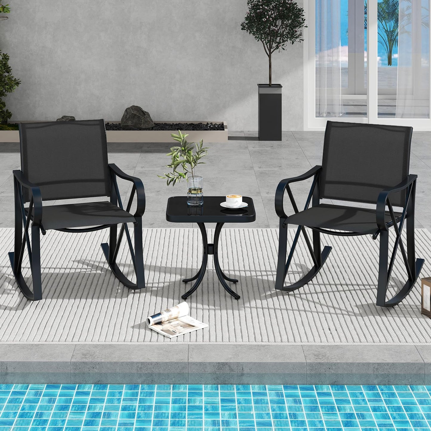 Tangkula 3 Piece Patio Rocking Set