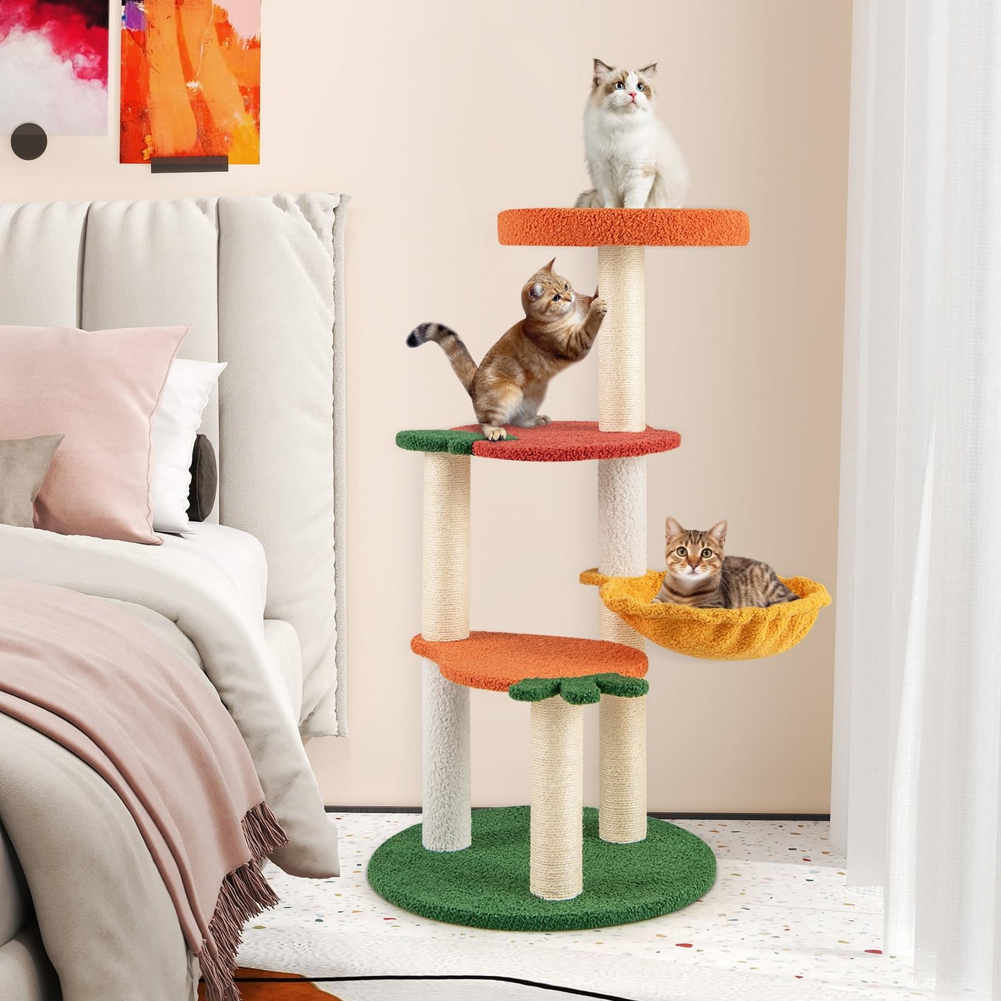 Tangkula Fruit Cat Tree Multi-Level Cute Cat Tower with Sisal Scratching Posts