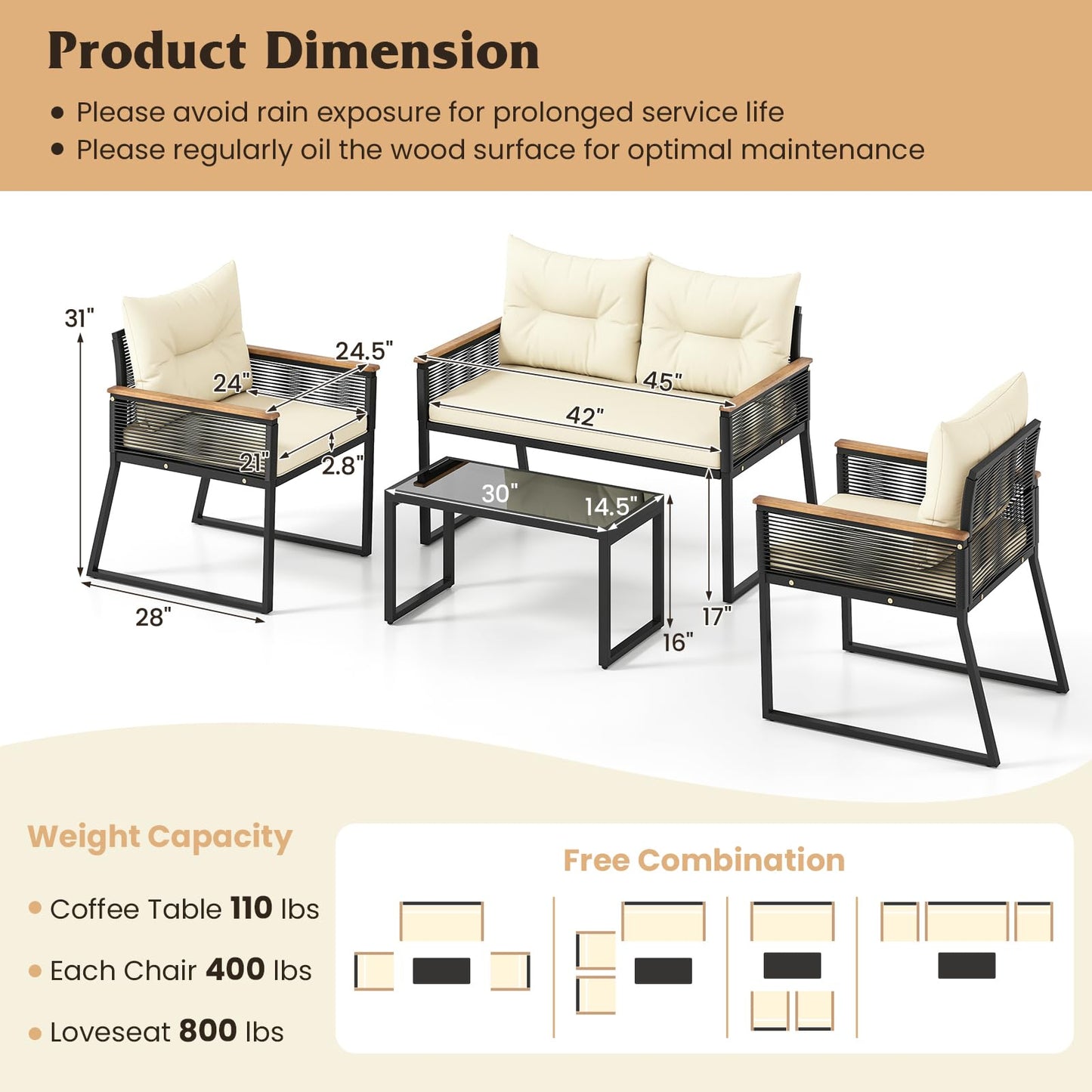 Tangkula Patio Wicker Furniture Set Heavy Duty Outdoor Cushioned Conversation Set