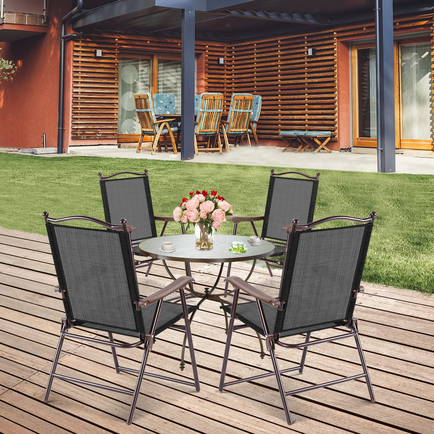 Tangkula Set of 2/4 Patio Folding Dining Chairs