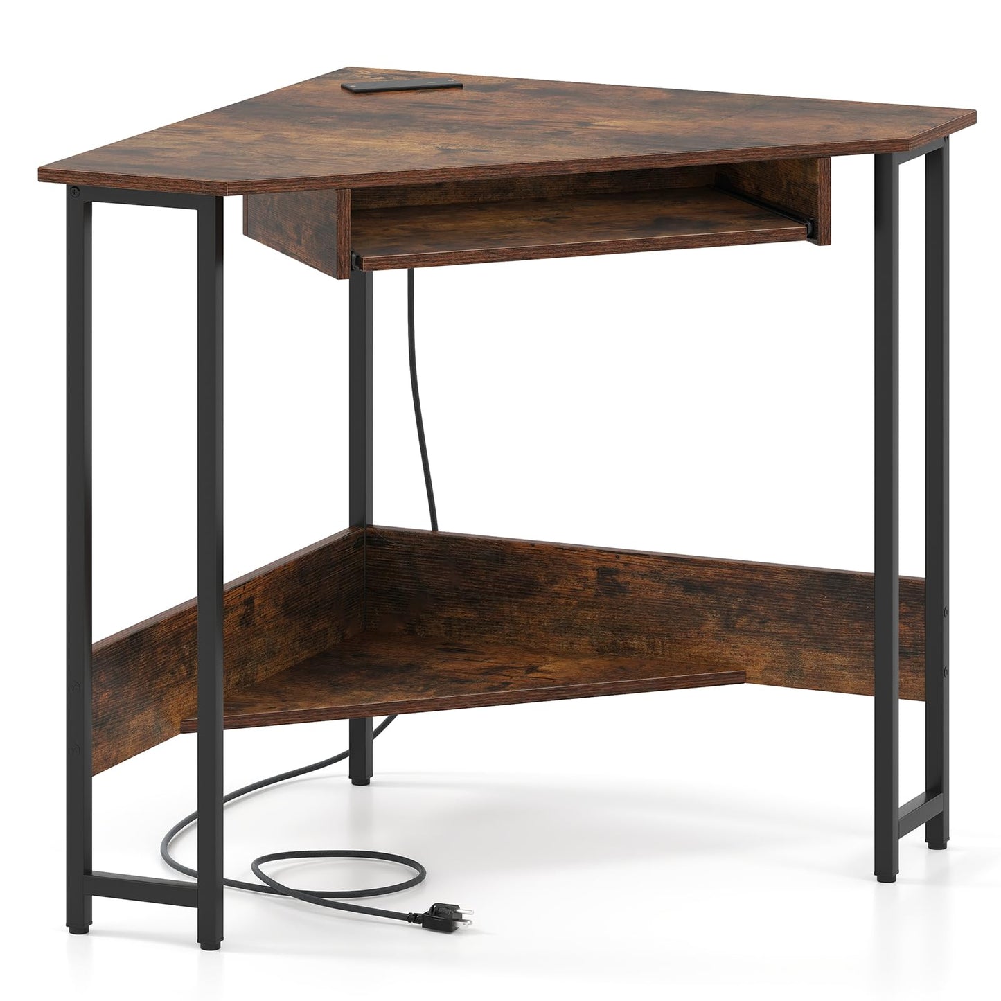 Tangkula Corner Desk with Keyboard Tray with Storage Shelf