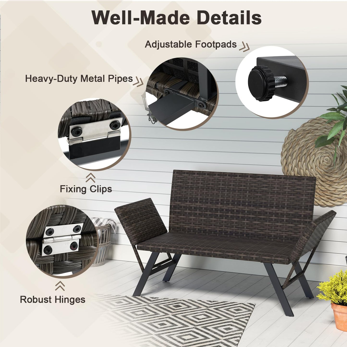 Tangkula Patio Convertible Sofa for 2