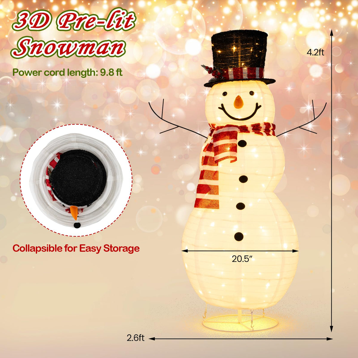 Tangkula 4.2 FT Outdoor Lighted Christmas Snowman