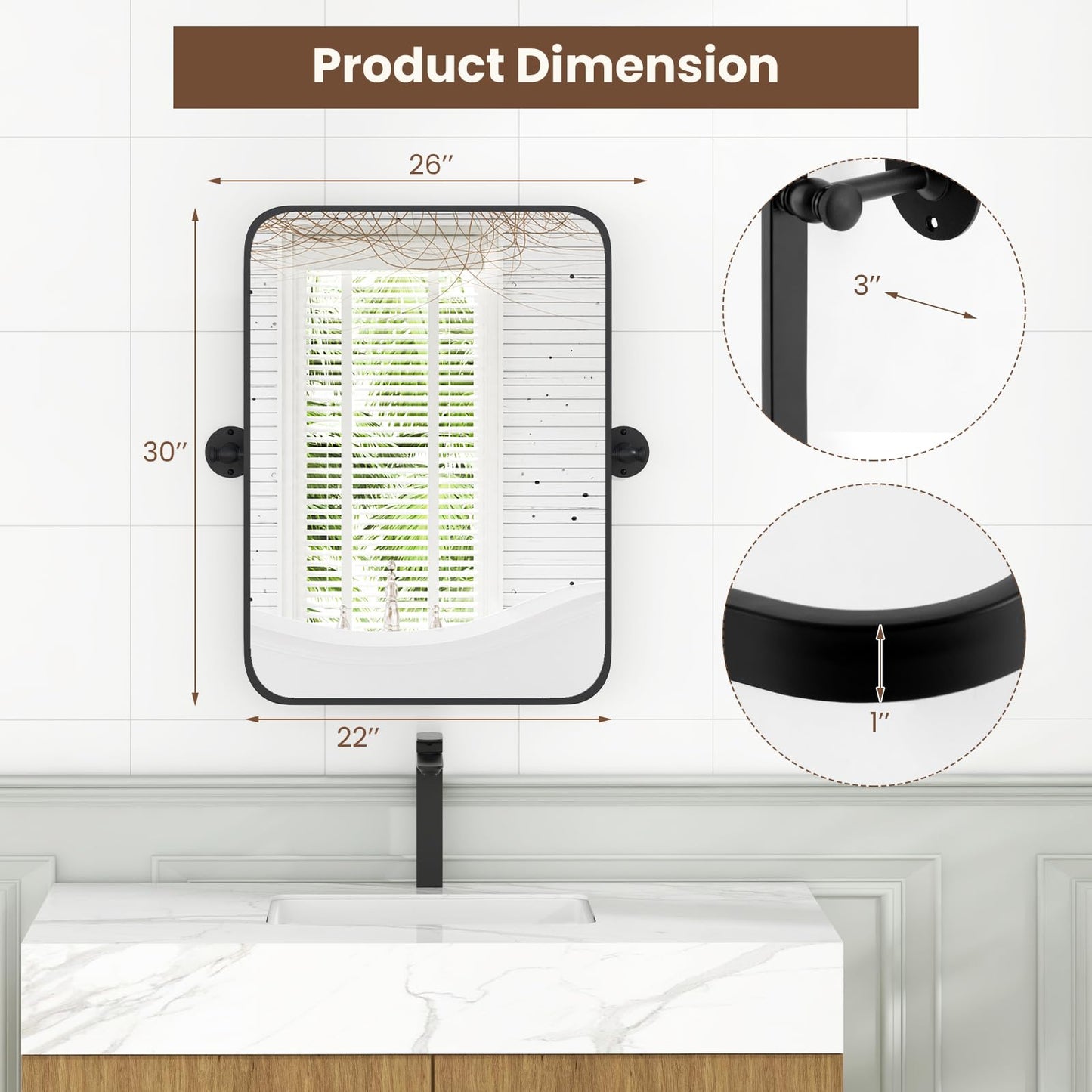 Tangkula 30 x 22 Inch Pivot Wall-Mounted Mirror