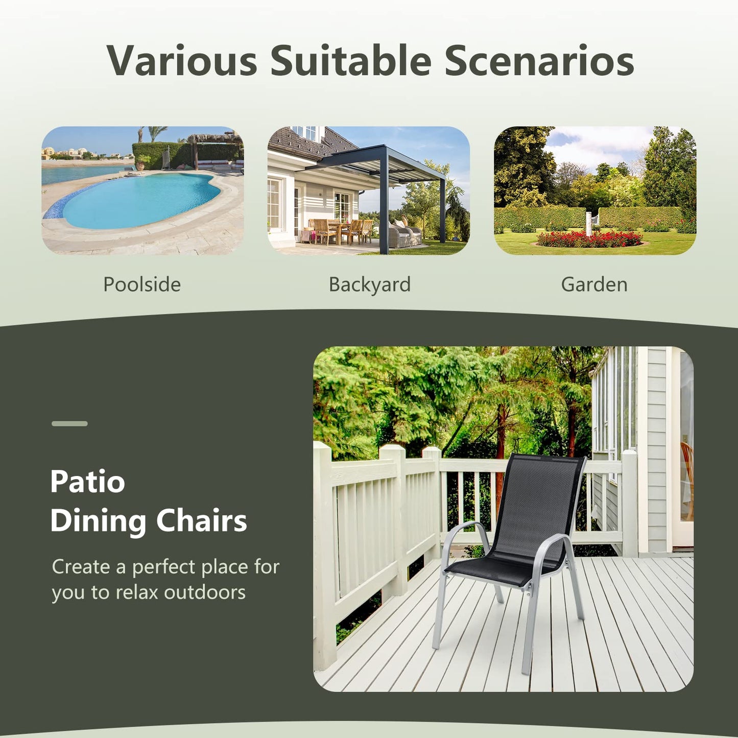 Tangkula 4 Pieces Patio Dining Chairs, Outdoor Stackable All Weather Heavy Duty Dining Chairs Set with Armrests