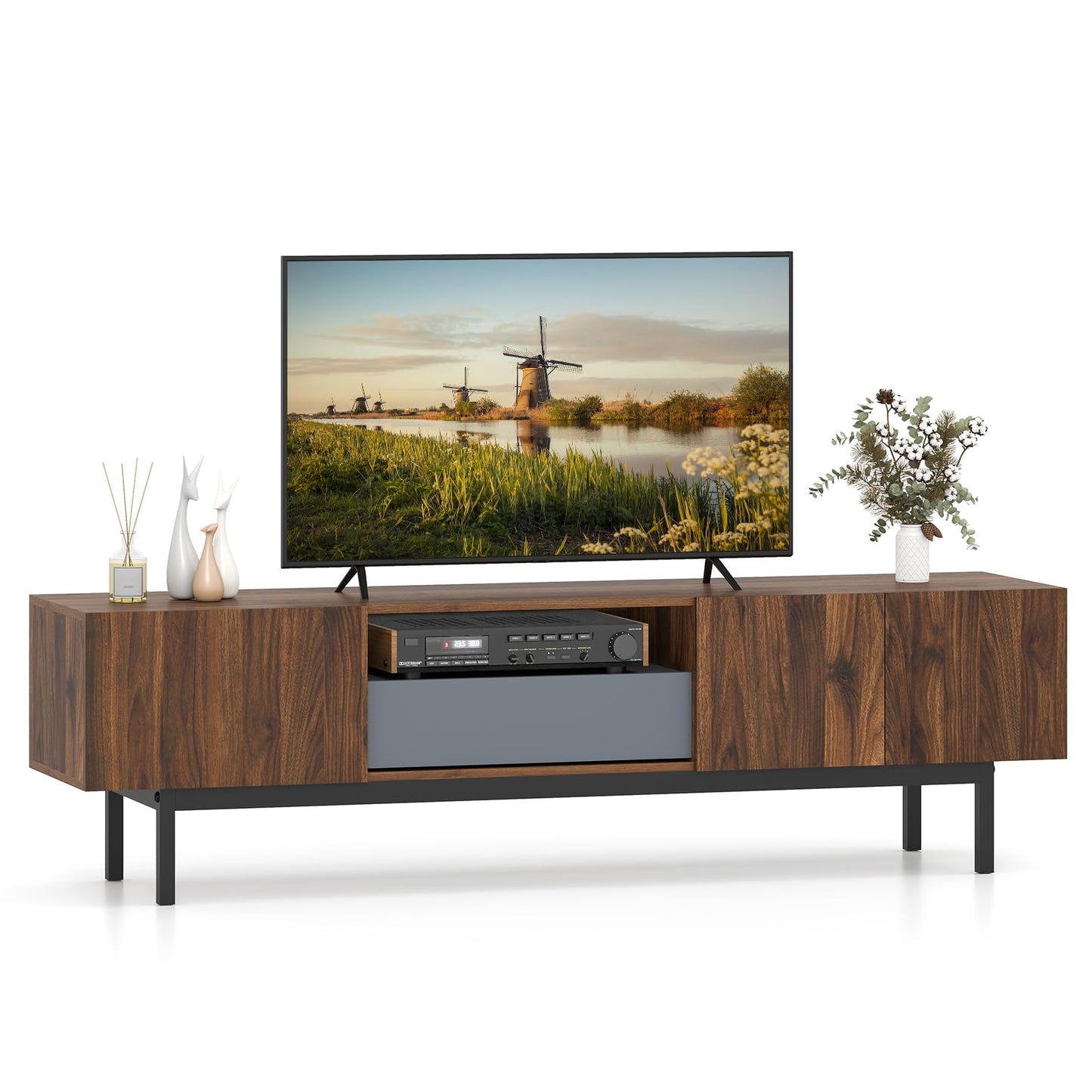 Meuble TV Tangkula moderne du milieu du siècle jusqu'à 80 pouces avec tiroir