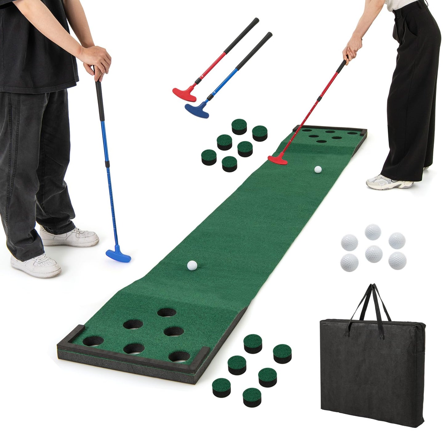 Tangkula 11 FT Golf Pong Putting Game Set with 2 Adjustable Putters