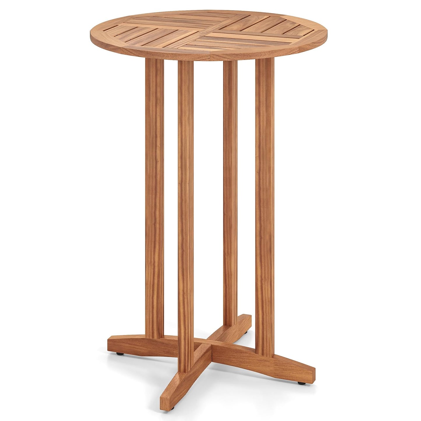 Tangkula Table de bar ronde de 99 cm avec plateau à lattes pour terrasse