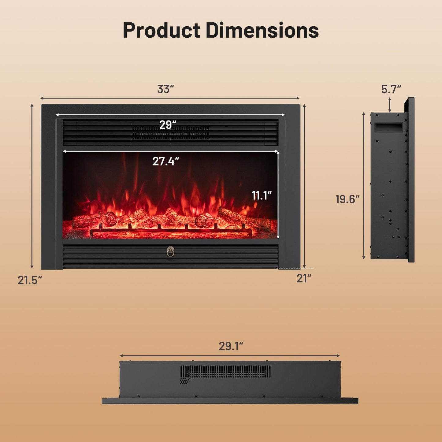 Tangkula 750W/1500W Recessed Fireplace Heater with Remote Control