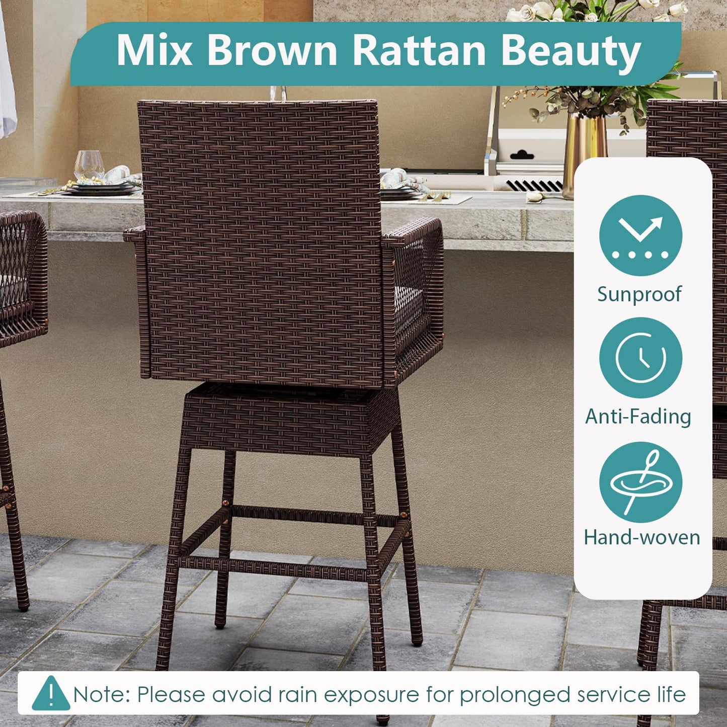 Tangkula Patio 360° Swivel Bar Stool for Backyard