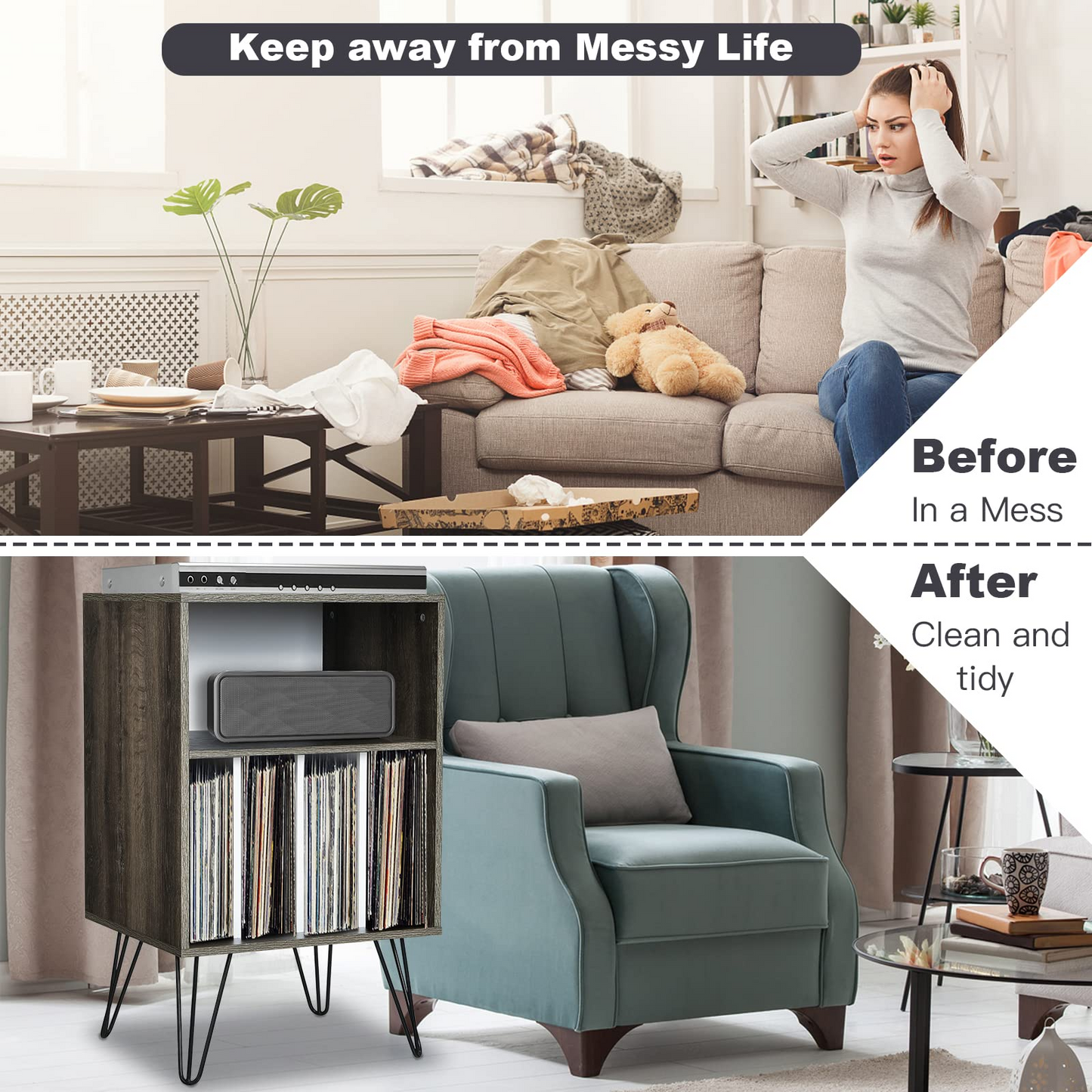 Tangkula Record Player Stand, Turntable Stand with Metal Legs, Vinyl Record Storage Cabinet w/ 5 Open Shelves Holds
