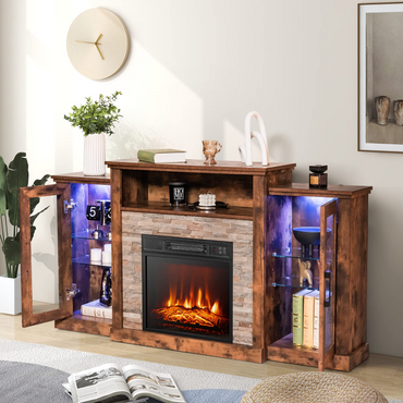 Tangkula Electric Fireplace TV Stand, Electric Fireplace Mantel with 16-Color Led Lights