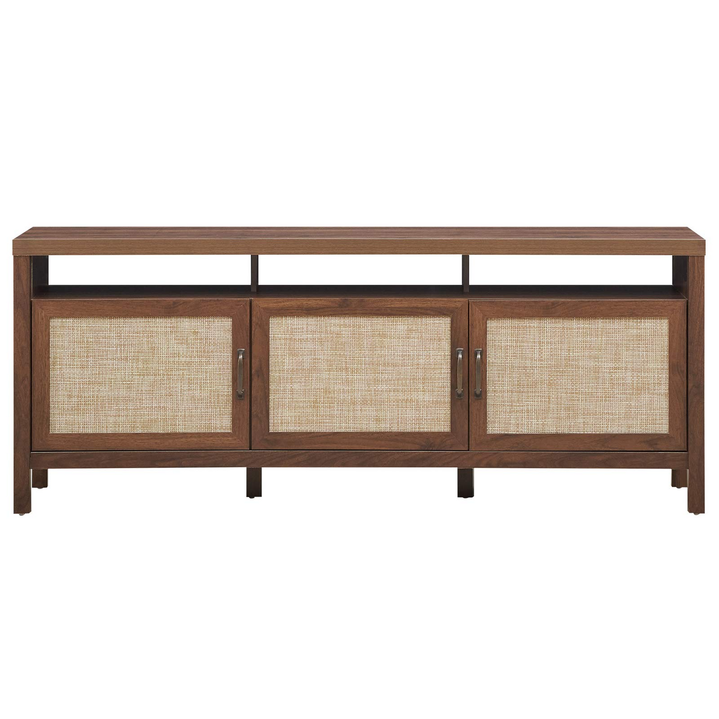Tangkula Farmhouse Rattan TV Stand, 62 Inches Modern Boho Entertainment Center for TVs up to 65/70 Inches