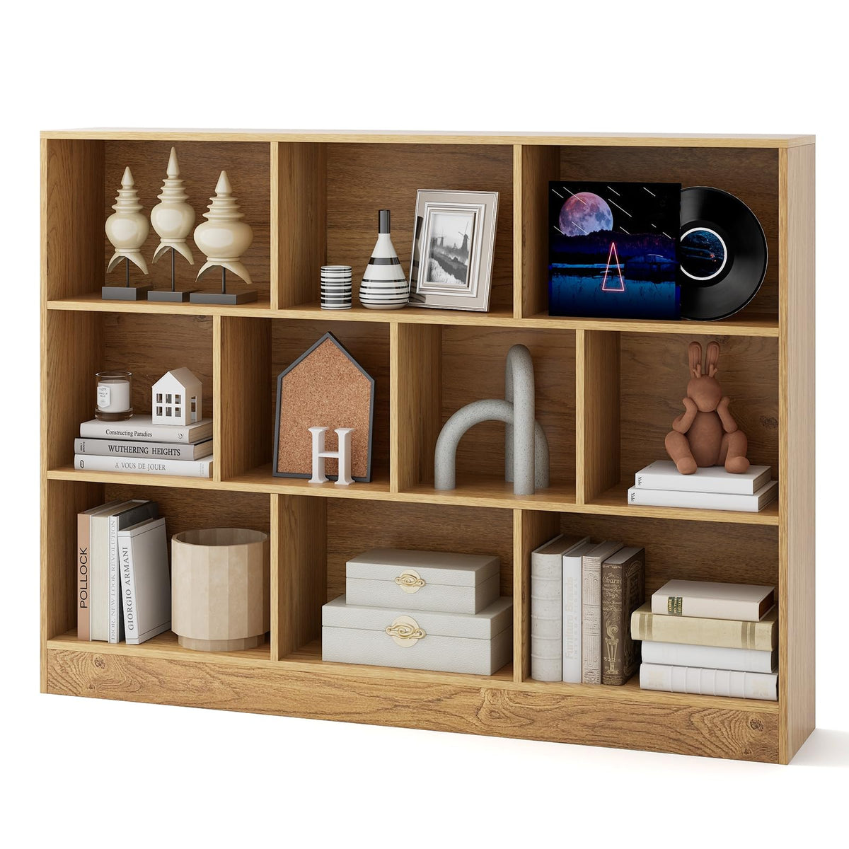 Tangkula Étagère à 10 Cubes, Bibliothèque de Sol de 140 cm avec 2 Kits Anti-Basculement