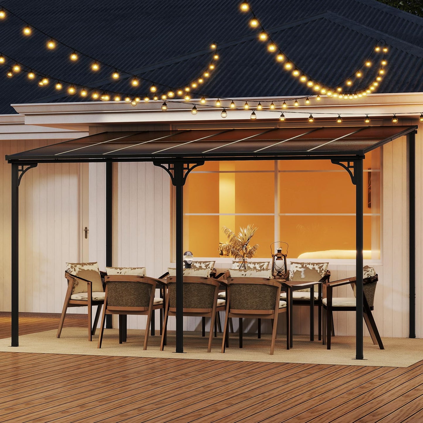 Tangkula 10x13 Ft Lean to Wall Mounted Gazebo for Deck Porch Backyard