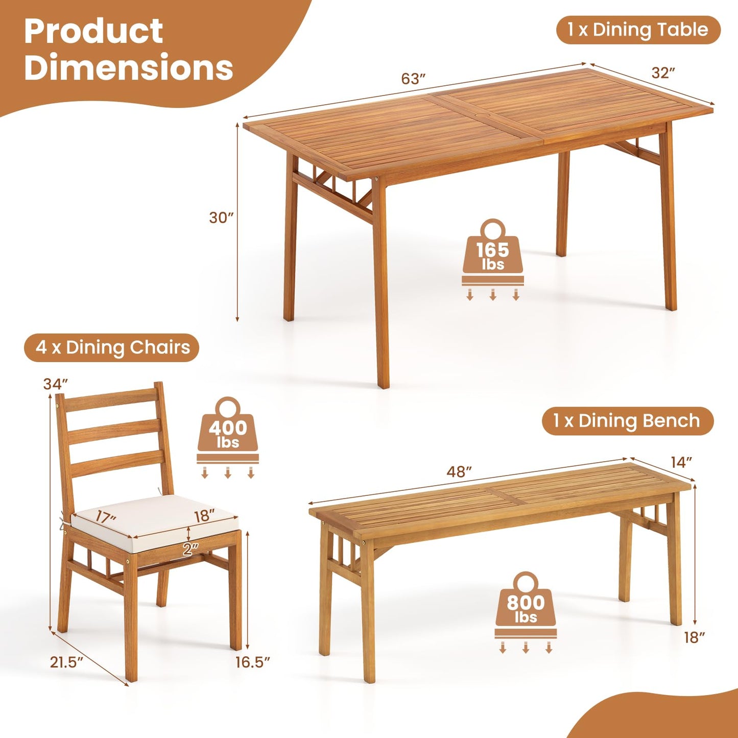 Tangkula 6 Pieces Patio Acacia Wood Dining Set