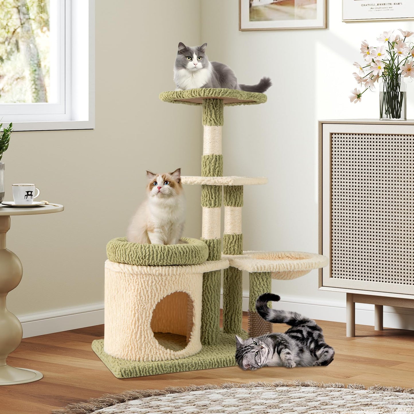 Tangkula Cute Cat Tree with Sisal Scratching Posts for Indoor Cats