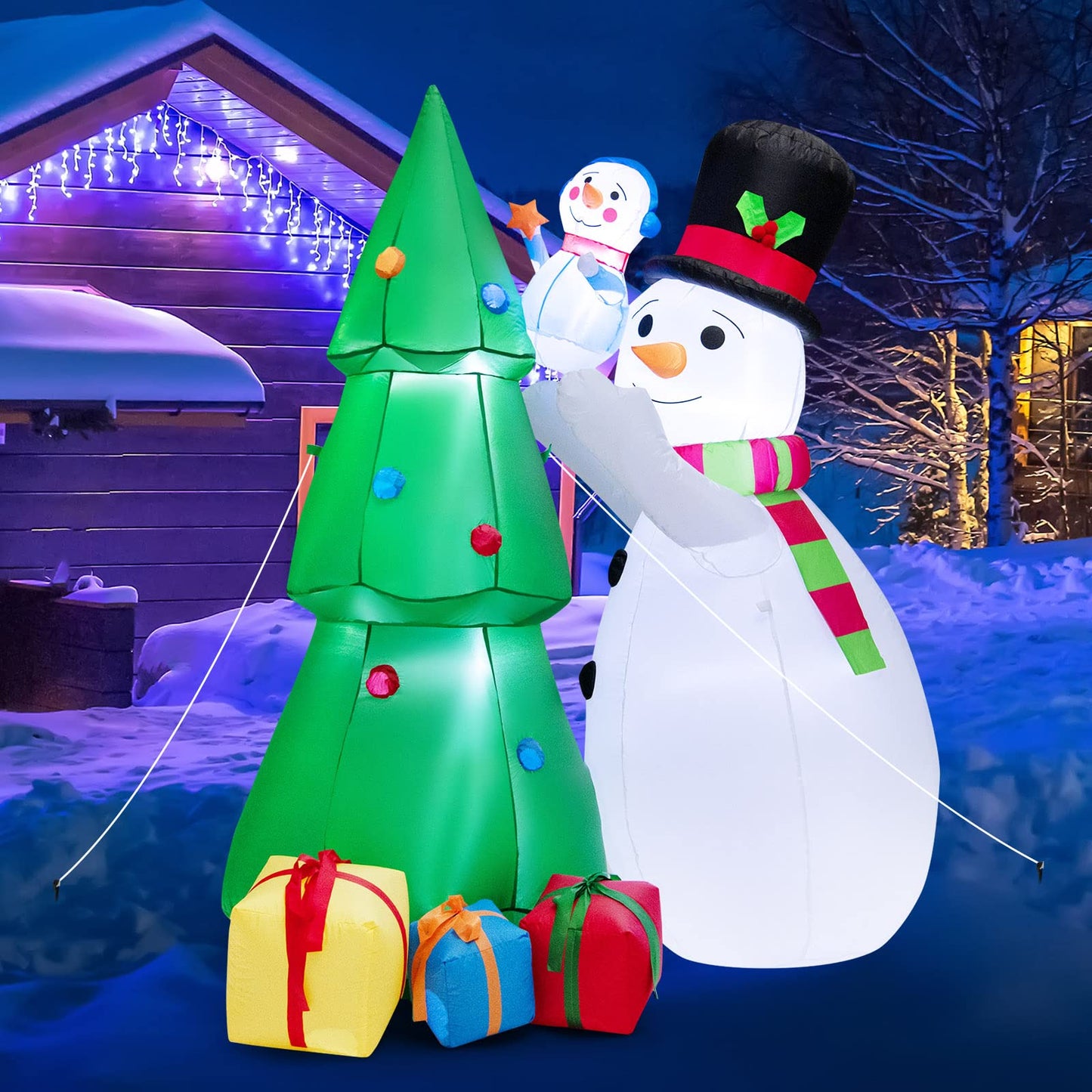 Tangkula 6FT Inflatable Christmas Tree with Snowmen & Gift Boxes
