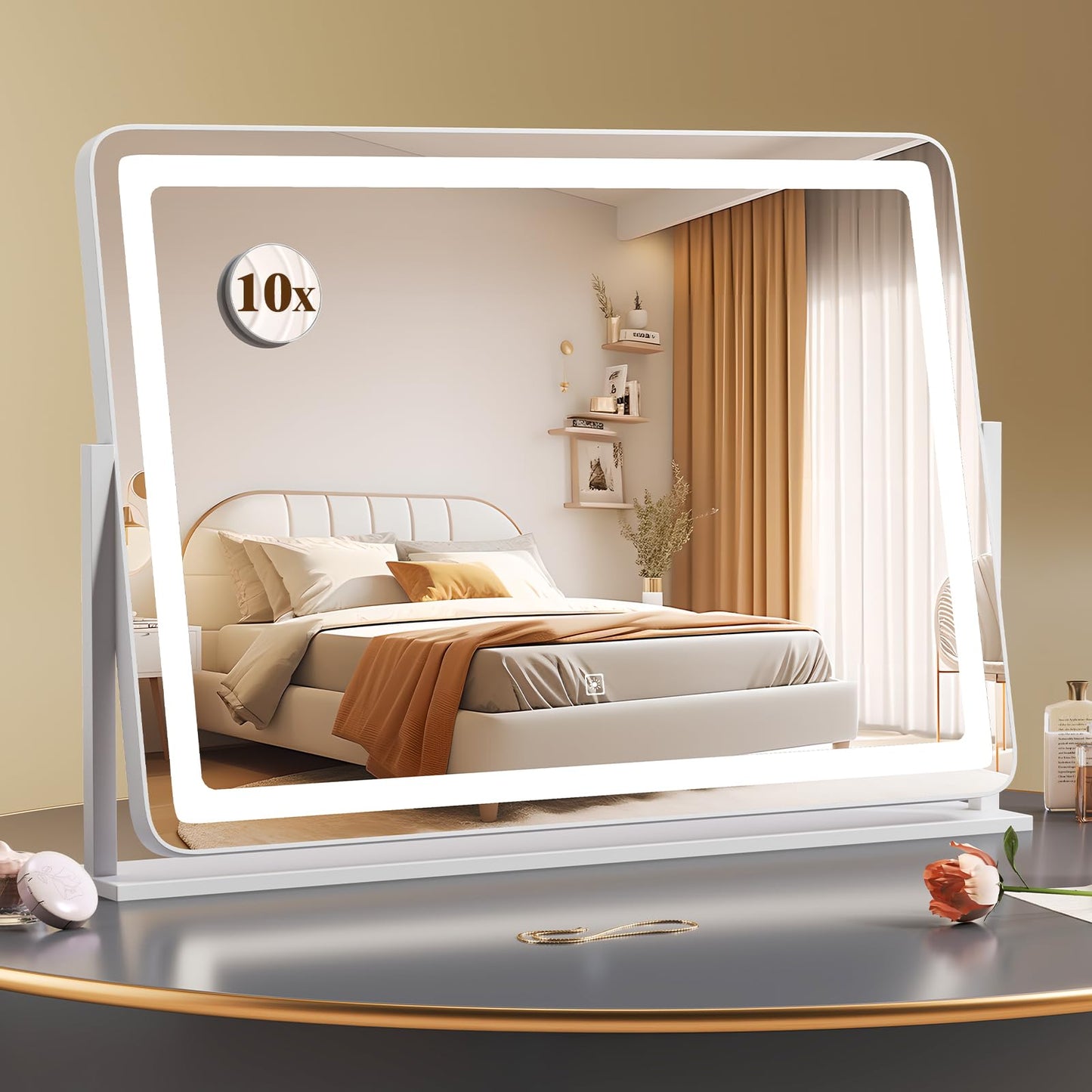 Tangkula Vanity Mirror with Lights 32" x 22" Large Makeup Mirror