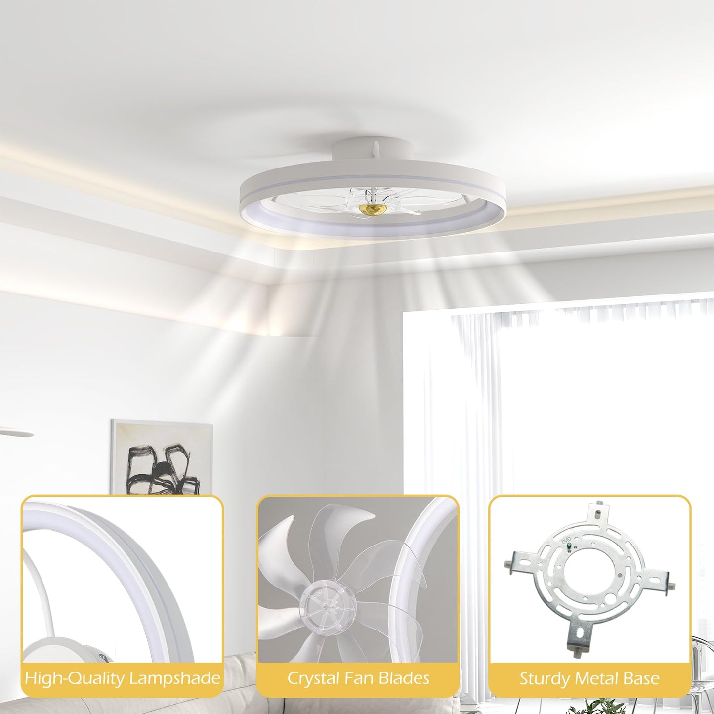 Tangkula 19”Dia Ceiling Fan with Lights and Remote 3000-6500K Dimmable Modern Flush Mount LED Fan Light