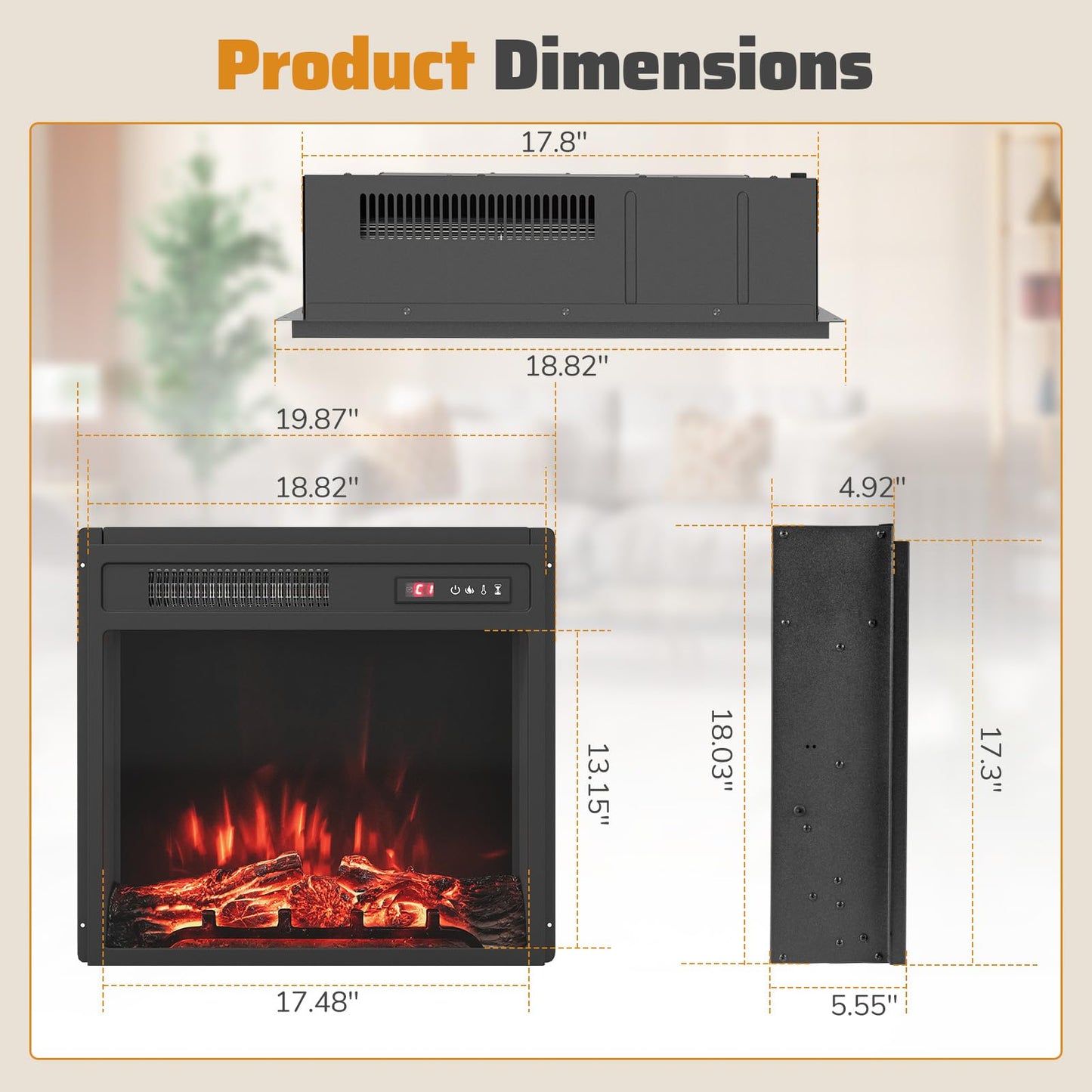 Tangkula 18" Electric Fireplace Insert with Remote Control