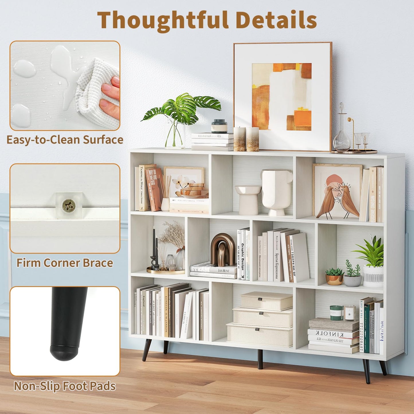 Tangkula Modern 55" L 10-Cube Bookcase with 5 Tapered Metal Legs