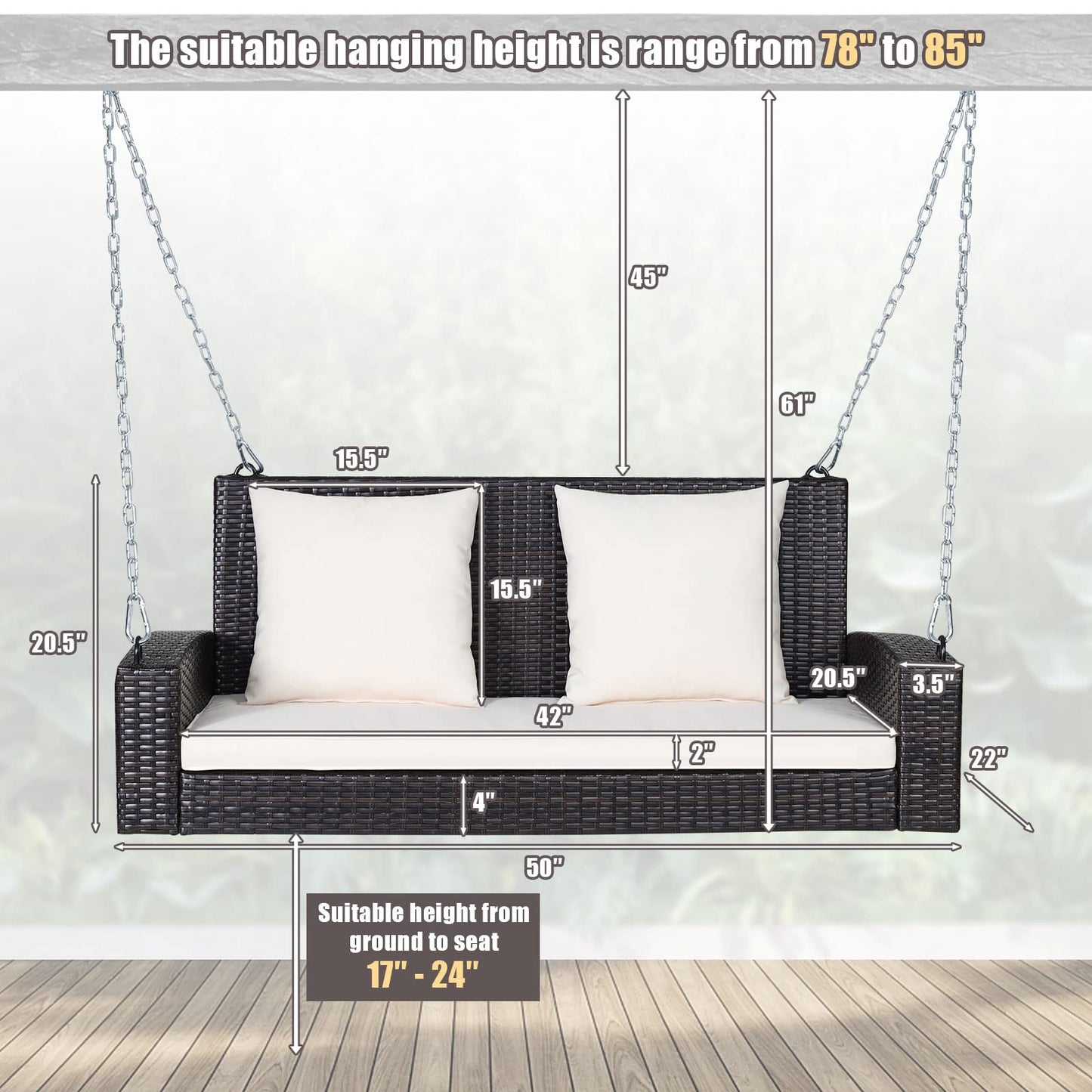 Tangkula 2-Person Wicker Porch Swing